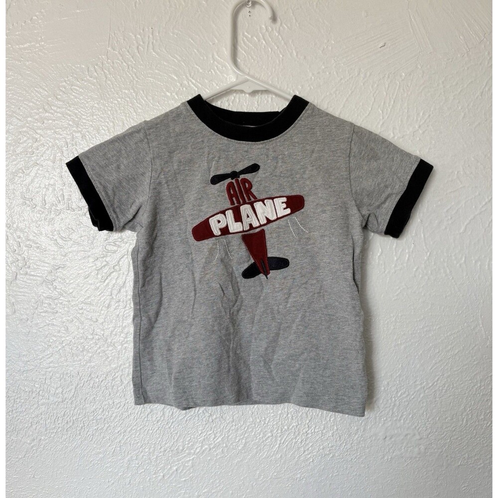 Gymboree Boys Heather Gray & Navy Embroidered Air Plane Shirt Size 18-24 Months